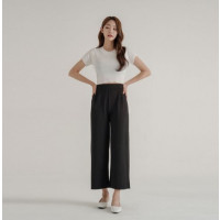 여성용 밴딩 하이웨스트 와이드 핏 9부 슬랙스 팬츠