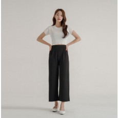 여성용 밴딩 하이웨스트 와이드 핏 9부 슬랙스 팬츠