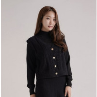 무지 버튼 브이넥 니트 조끼 베스트