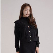 무지 버튼 브이넥 니트 조끼 베스트