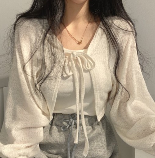 벌룬 소매 볼레로 가디건