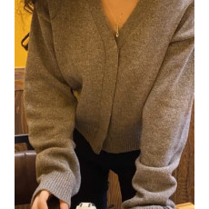 베이직 라벨 브이넥 긴팔 가디건
