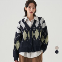 ELLE PARIS 아가일패턴 브이넥 니트 가디건